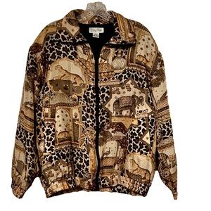Vintage Lady Bear Silk Animal Print Jacket, M